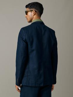 Aubin Northfield Linen Cotton Blend Double Breasted Blazer, Navy Hopsack - view 2, Navy Hopsack