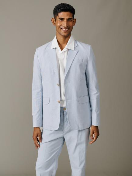 Aubin Pasmore Single Breasted Cotton Linen Blend Blazer, Blue, Blue