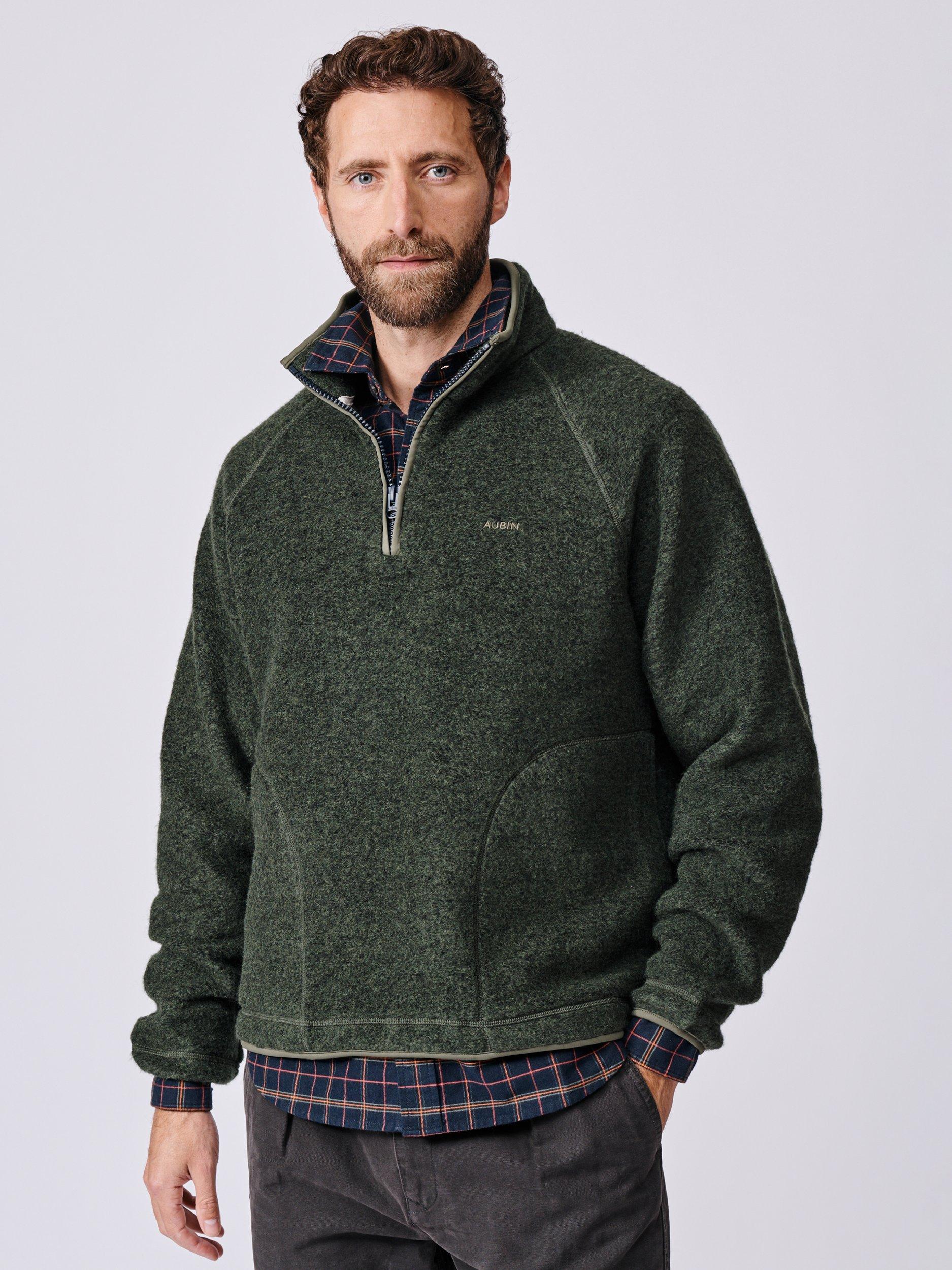 Product image 1 of 7, which shows Aubin Bodmin Fleece Zip Neck Jumper, Khaki, S