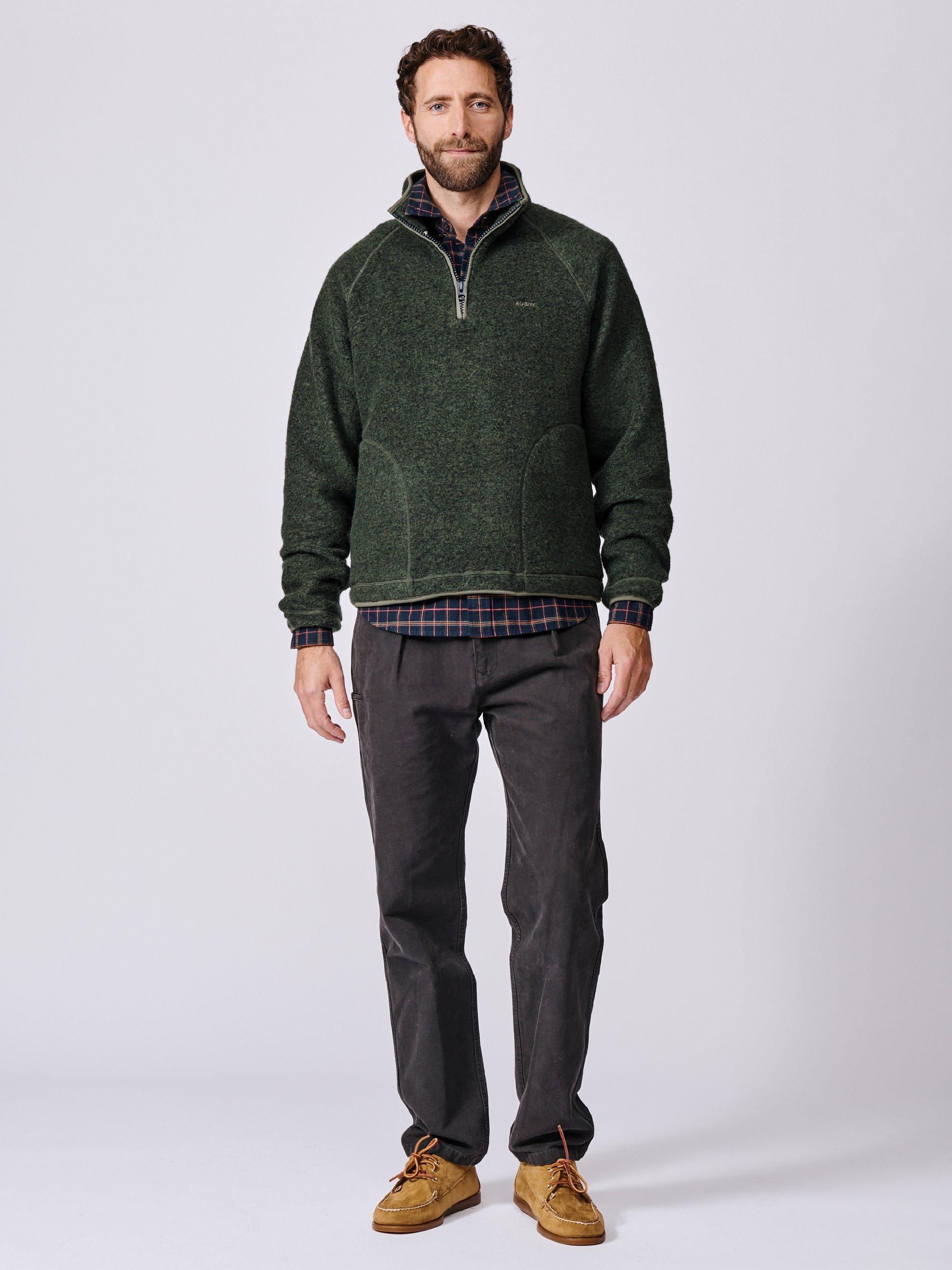 Product image 3 of 7, which shows Aubin Bodmin Fleece Zip Neck Jumper, Khaki, S