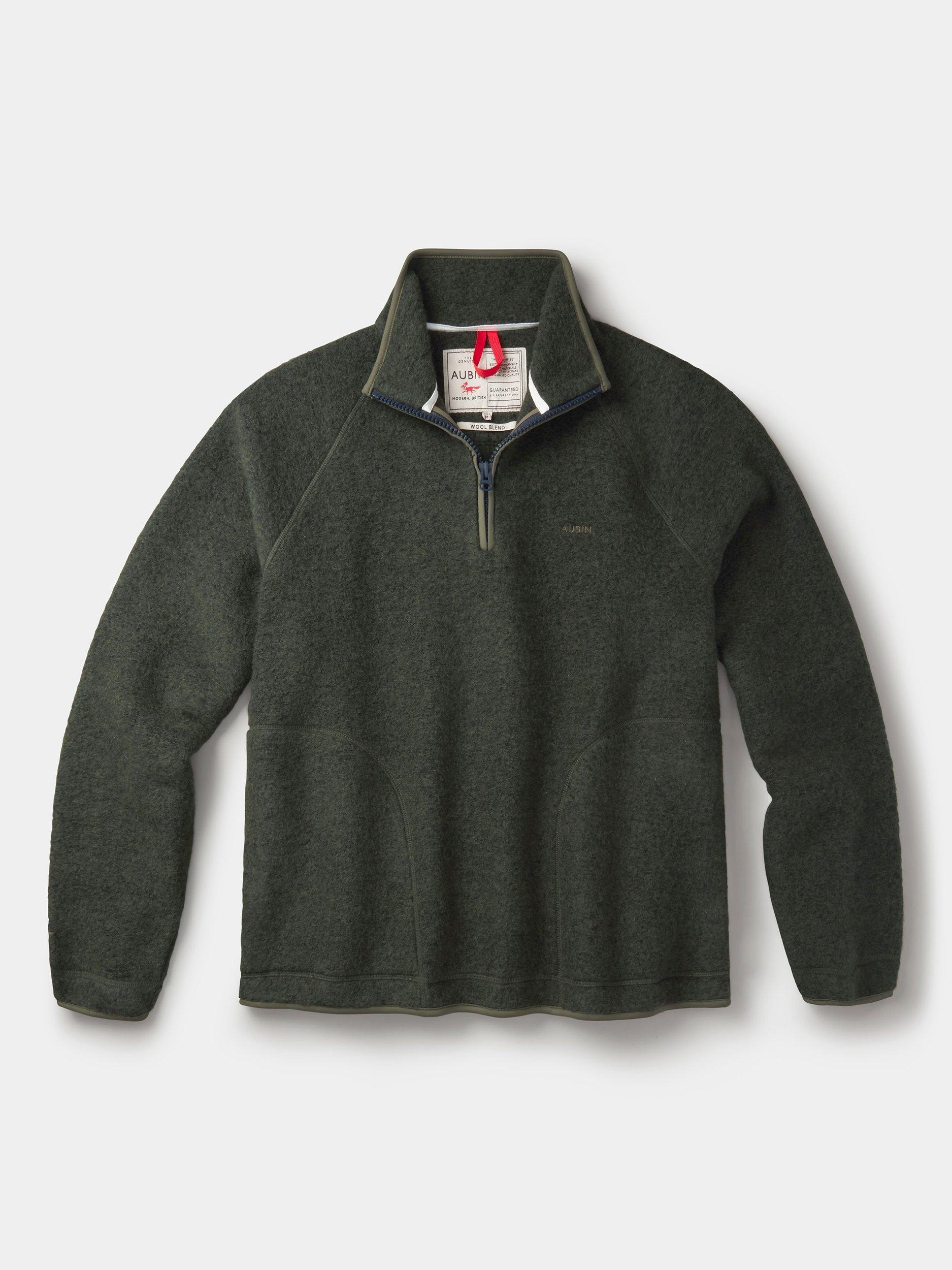 Product image 7 of 7, which shows Aubin Bodmin Fleece Zip Neck Jumper, Khaki, S