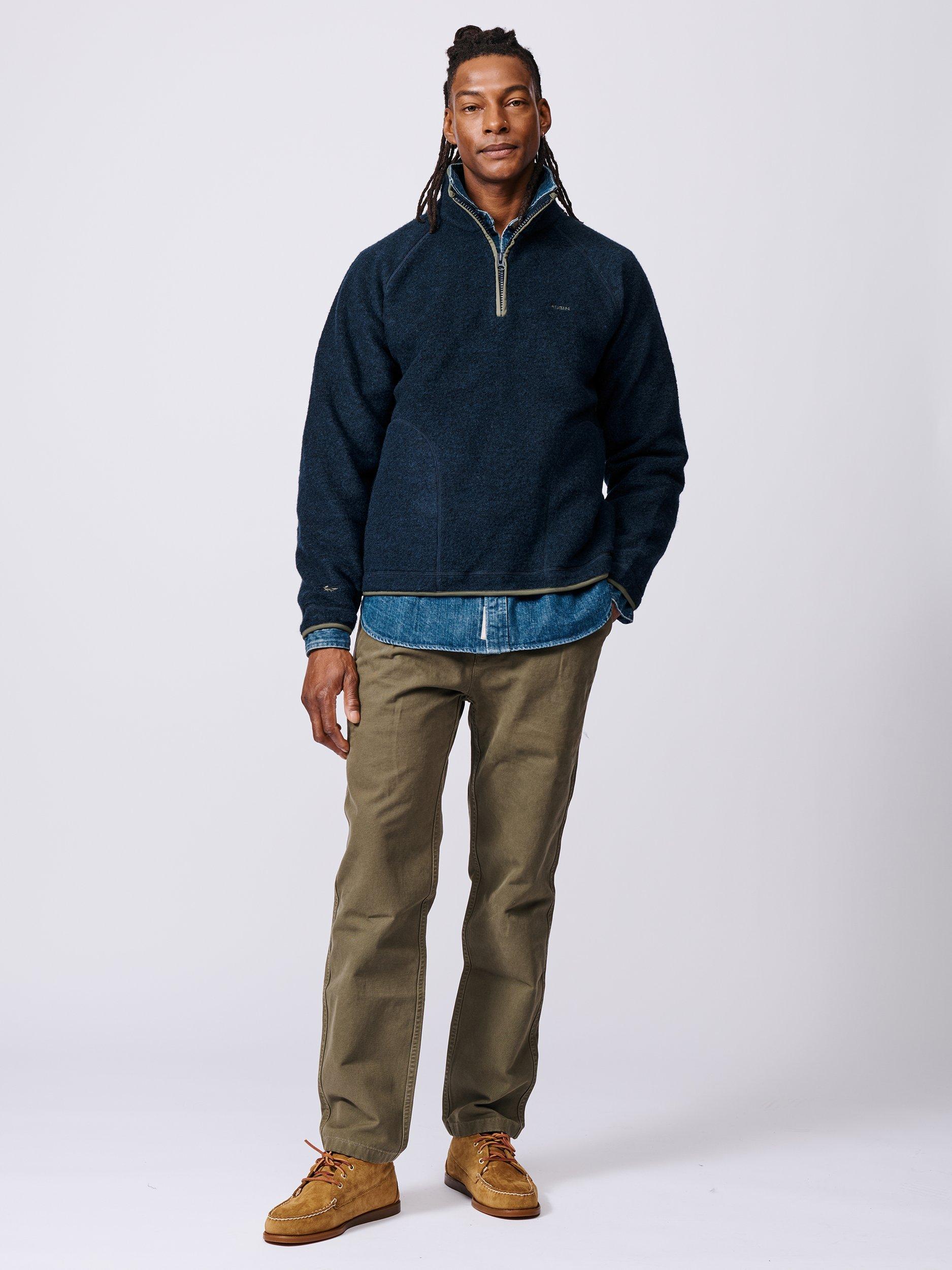 Product image 3 of 6, which shows Aubin Bodmin Fleece Zip Neck Jumper, Navy, S