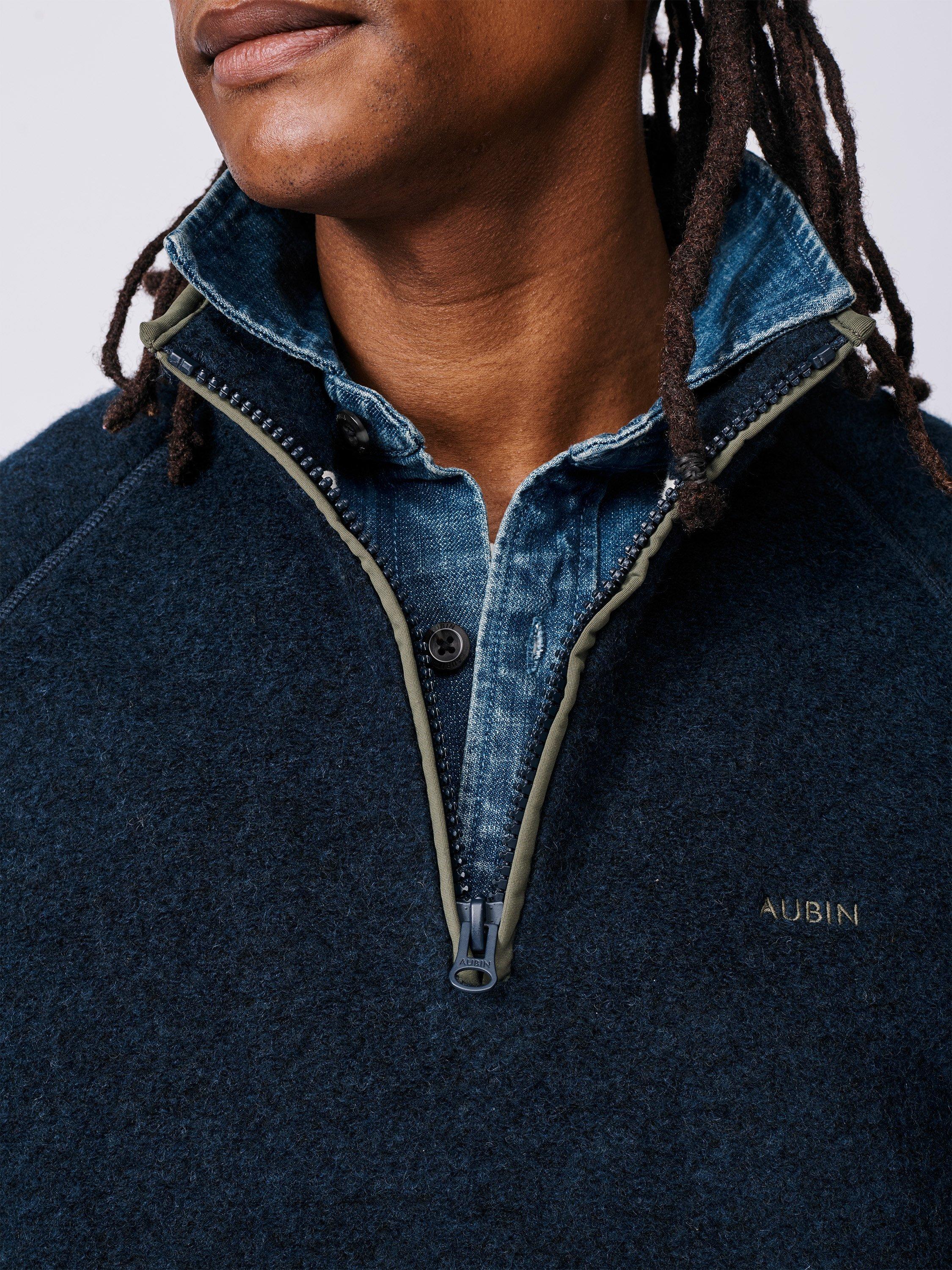 Product image 4 of 6, which shows Aubin Bodmin Fleece Zip Neck Jumper, Navy, S
