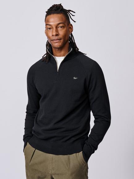 Aubin Bonby Zip Neck Cotton Jumper, Black