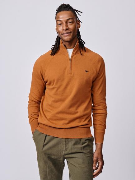 Aubin Bonby Zip Neck Cotton Jumper, Ginger