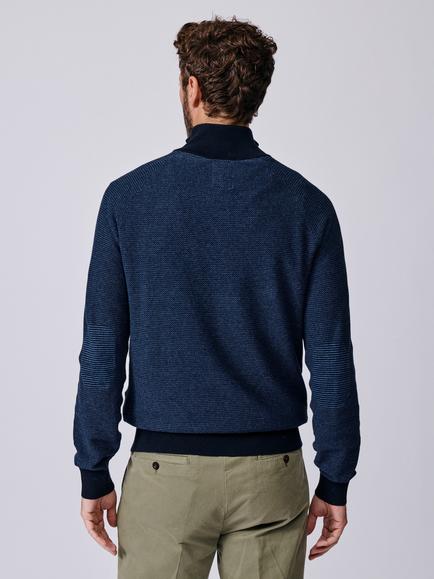 Aubin Bonby Cotton Zip-Neck Jumper, Navy/Multi - view 2, Navy/Multi