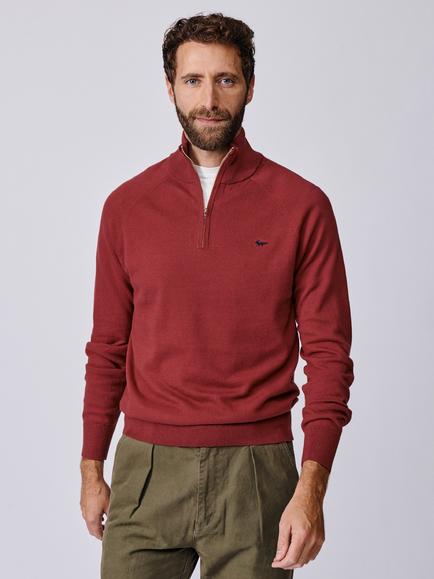 Aubin Bonby Zip Neck Cotton Jumper, Rust