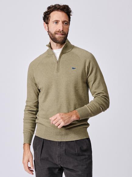 Aubin Bonby Zip Neck Cotton Jumper, Light Sage