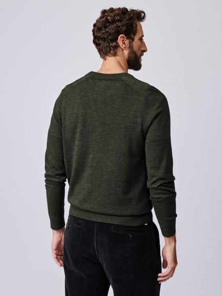 Aubin Burnham Extra Fine Merino Wool V-Neck Jumper - view 2, Dark Khaki