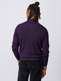 Aubin Burnham Extra Fine Merino Wool V-Neck Jumper - view 2, Dark Purple