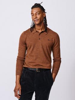 Chapel Extra Fine Knit Merino Wool Long Sleeve Polo Shirt, Rust, Rust