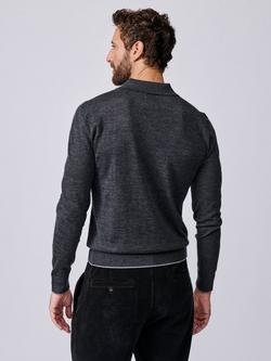 Aubin Elm Extra Fine Knit Merino Wool Textured Long Sleeve Polo Shirt, Dark Charcoal - view 2, Dark Charcoal