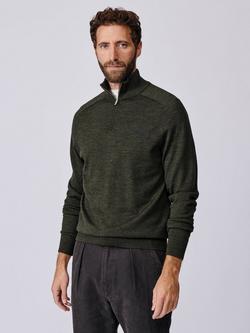 Aubin Laurel Extra Fine Merino Wool Zip Neck Jumper, Dark Khaki