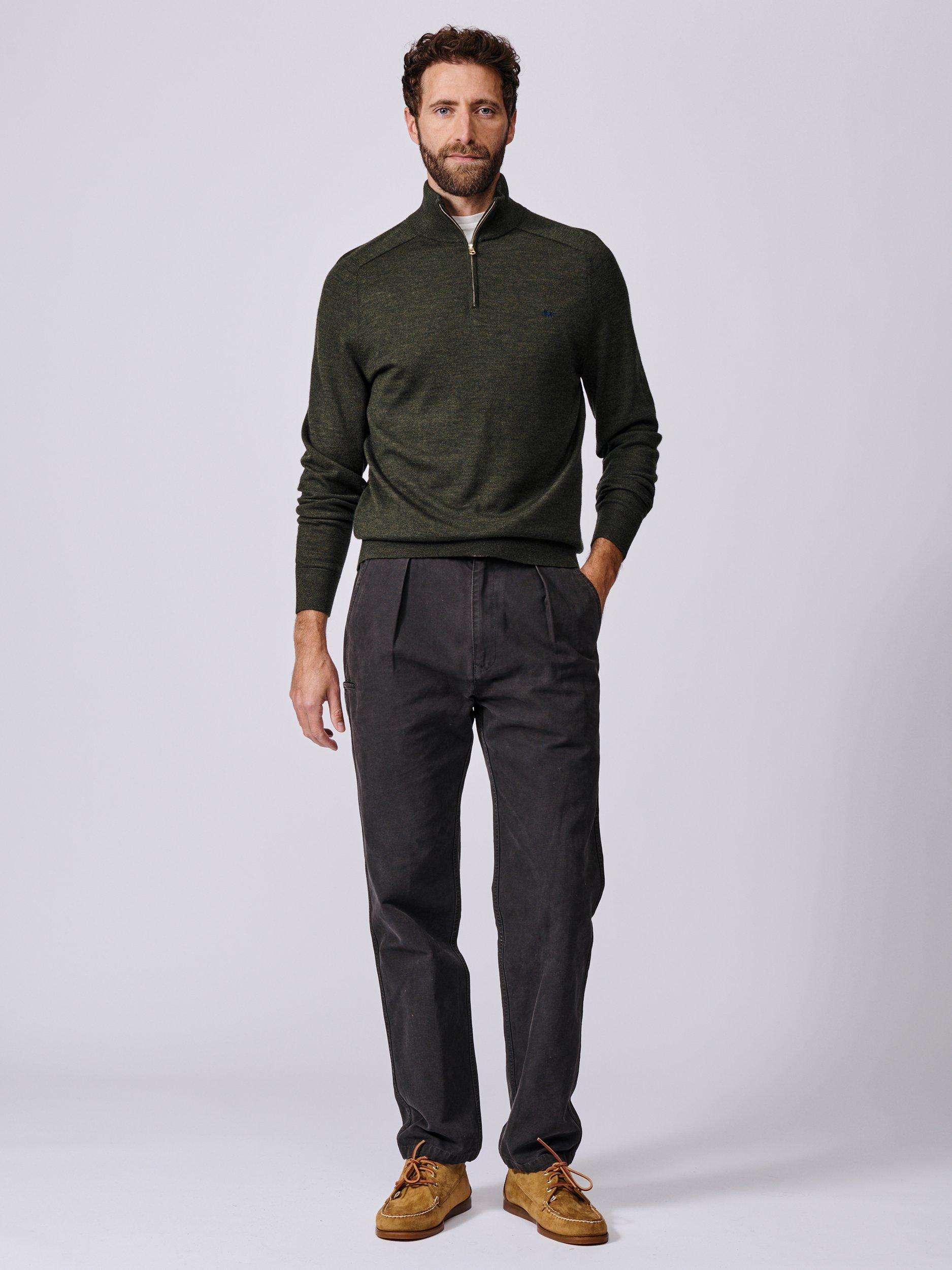 Product image 3 of 6, which shows Aubin Laurel Extra Fine Merino Wool Zip Neck Jumper, Dark Khaki, S