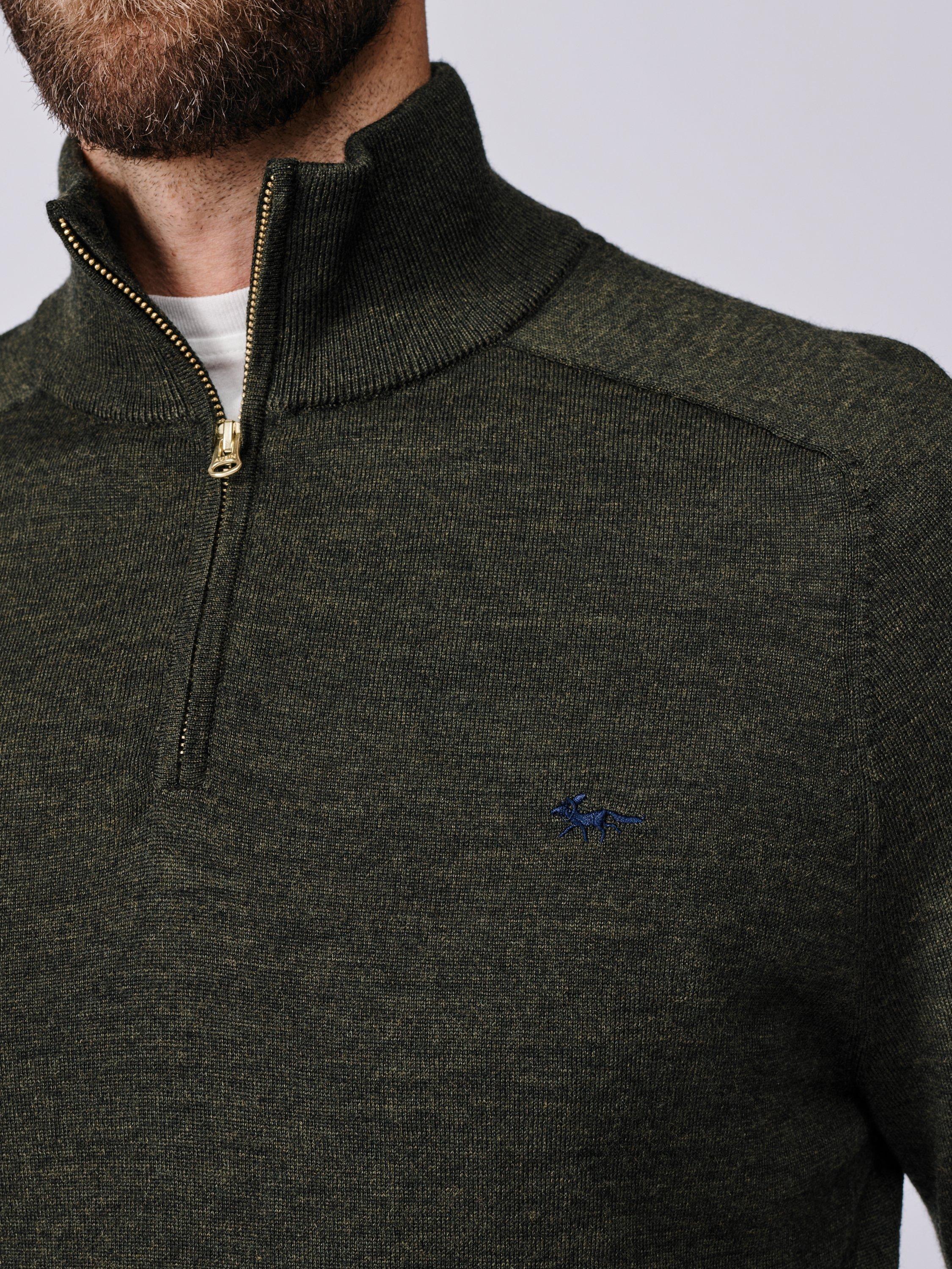 Product image 4 of 6, which shows Aubin Laurel Extra Fine Merino Wool Zip Neck Jumper, Dark Khaki, S