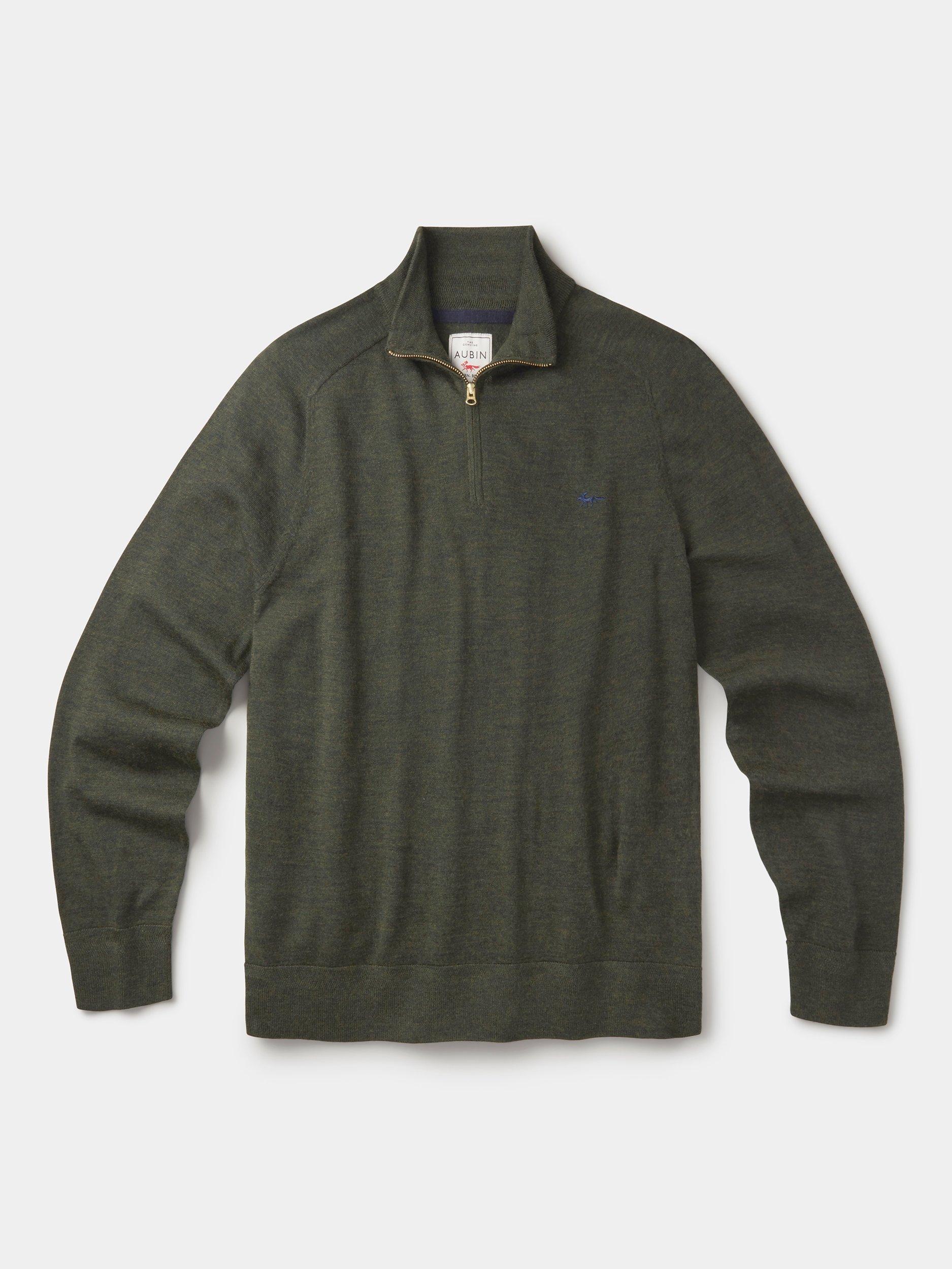 Product image 5 of 6, which shows Aubin Laurel Extra Fine Merino Wool Zip Neck Jumper, Dark Khaki, S
