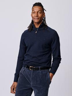 Aubin Laurel Extra Fine Merino Wool Zip Neck Jumper, Navy