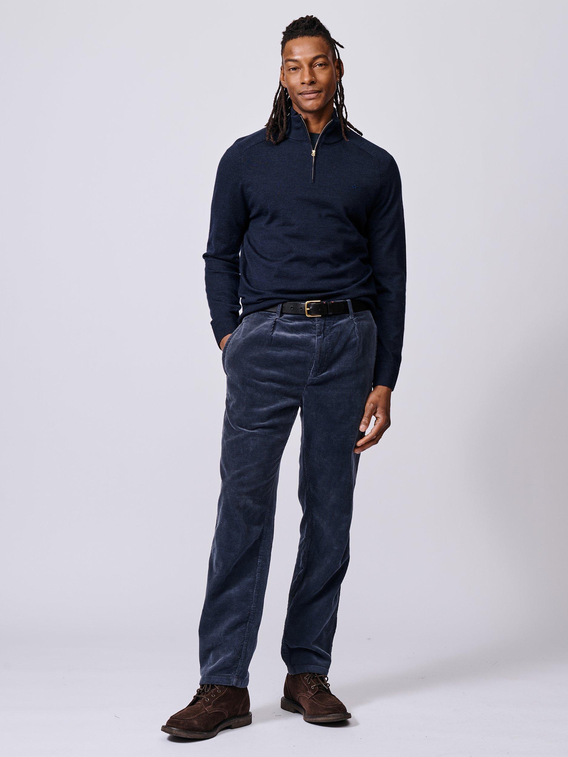 Product image 3 of 6, which shows Aubin Laurel Extra Fine Merino Wool Zip Neck Jumper, Navy, S