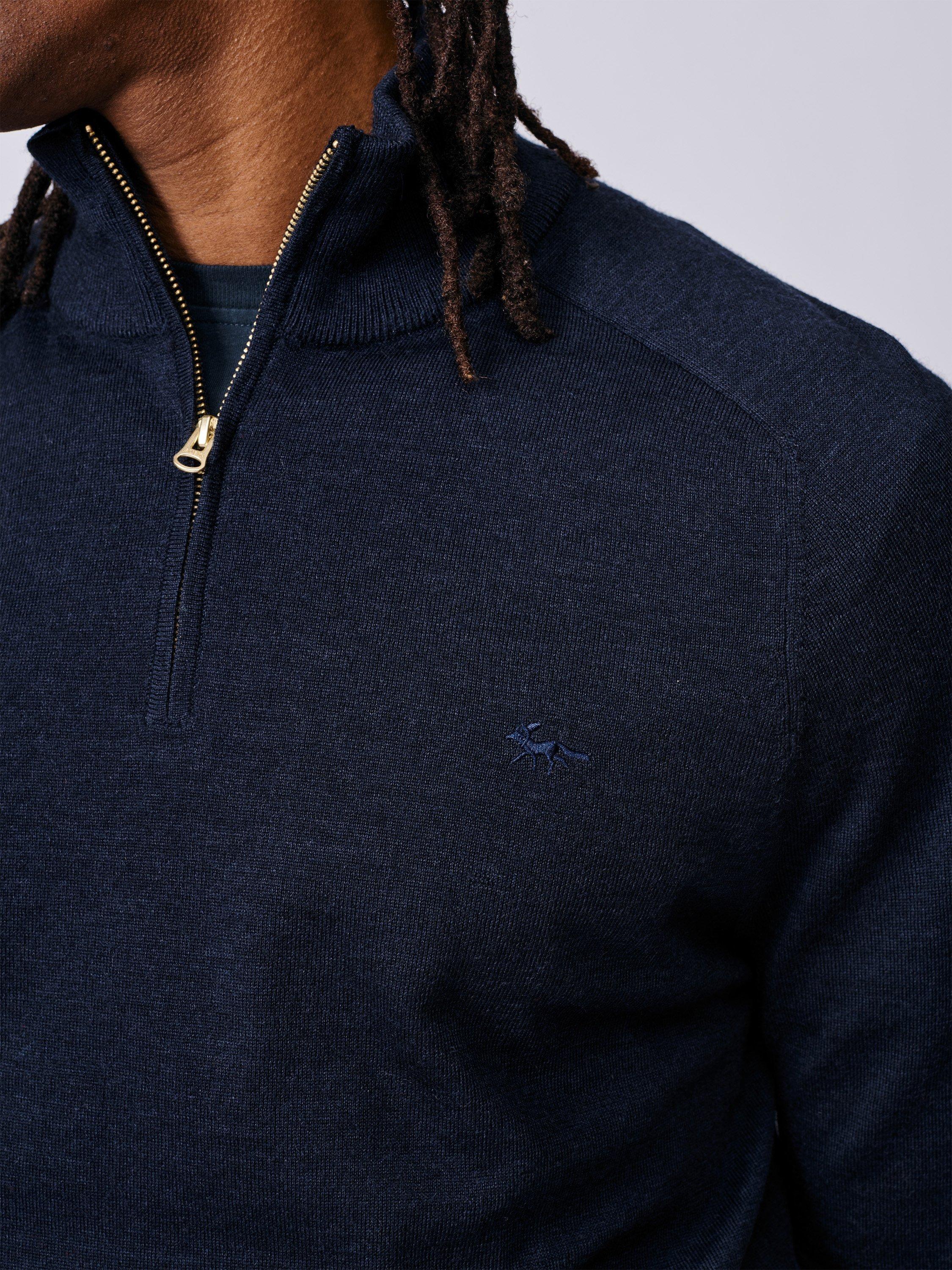 Product image 4 of 6, which shows Aubin Laurel Extra Fine Merino Wool Zip Neck Jumper, Navy, S