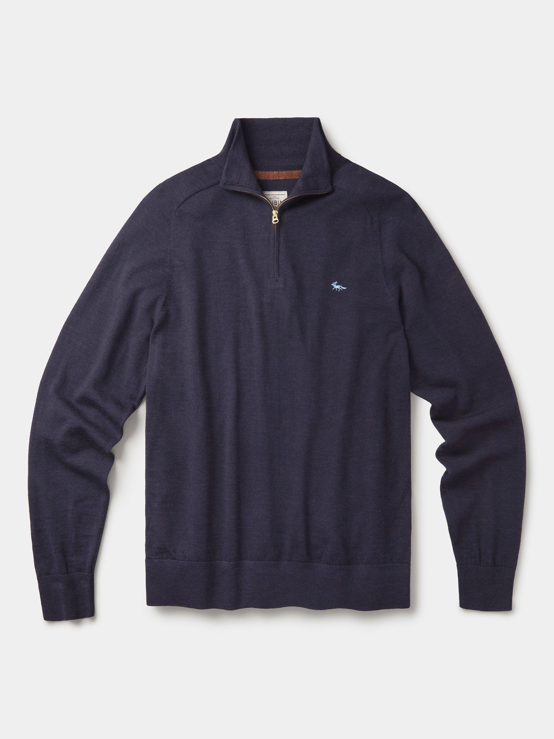 Product image 6 of 6, which shows Aubin Laurel Extra Fine Merino Wool Zip Neck Jumper, Navy, S