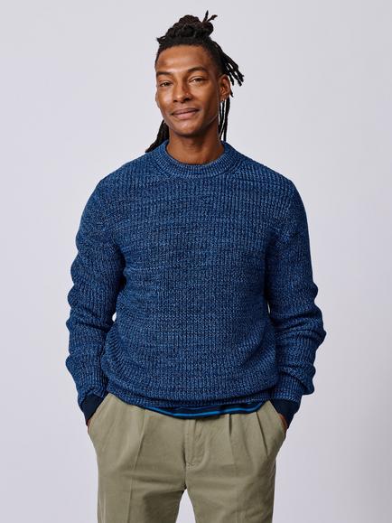 Aubin Martin Rib Knit Crew Neck Jumper, Blue Twist