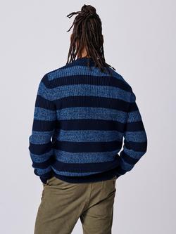 Aubin Martin Cotton Crew Neck Jumper, Navy/Multi - view 2, Navy/Multi