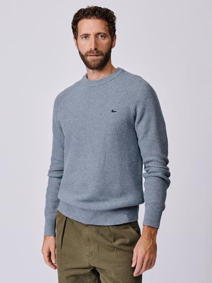 Aubin Norton Cotton Merino Wool Blend Textured Crew Neck Jumper, Pale Blue, Pale Blue