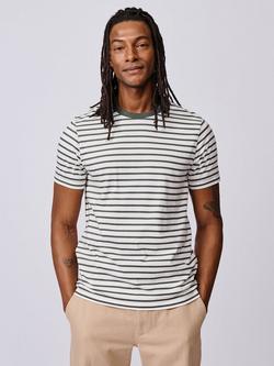 Aubin Ancaster Cotton Regular Fit Short Sleeve Stripe T-Shirt, Khaki/Ecru, Khaki/Ecru
