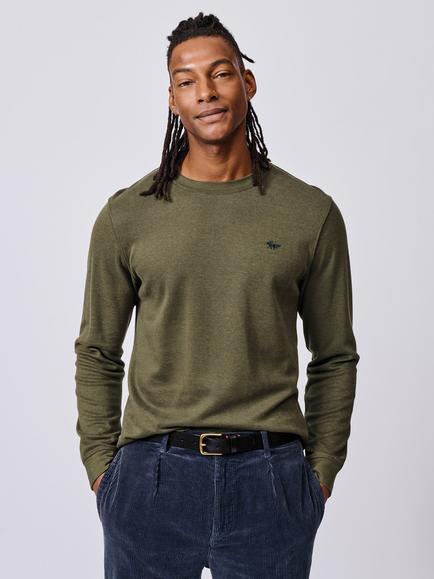 Aubin Anderson Regular Fit Long Sleeve Plain Logo T-Shirt, Khaki, Khaki