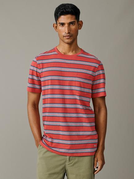 Aubin Barnes Stripe Cotton T-Shirt, Coral Stripe