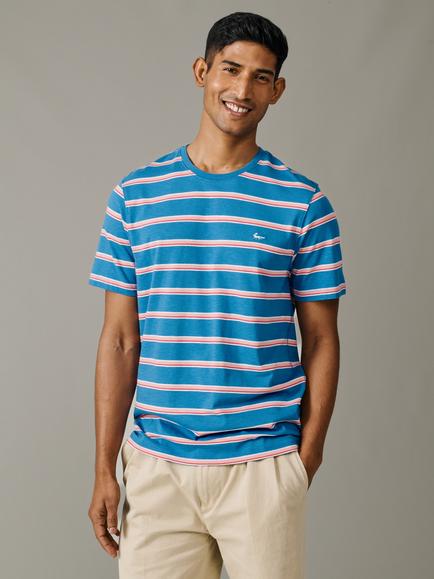 Aubin Berkeley Stripe Cotton T-Shirt, Azure/Multi, Azure/Multi