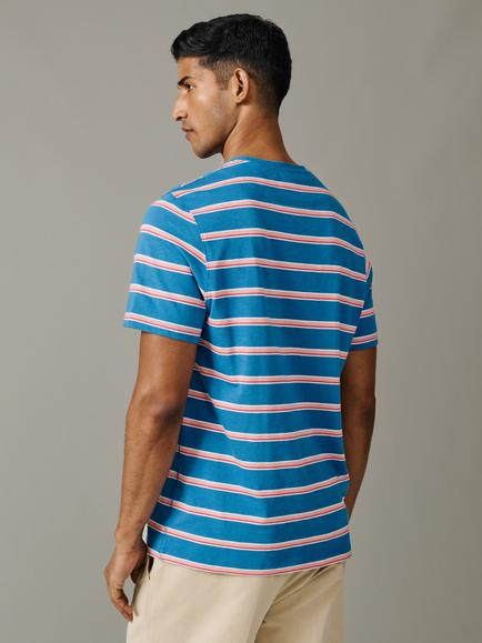 Aubin Berkeley Stripe Cotton T-Shirt, Azure/Multi - view 2, Azure/Multi