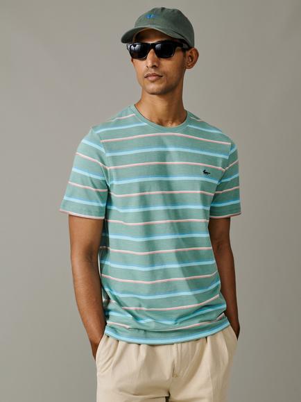 Aubin Berkeley Stripe Cotton T-Shirt, Green/Multi