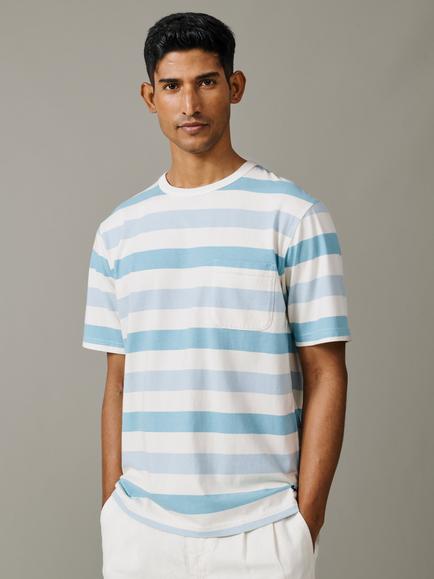 Aubin Danton Stripe T-Shirt, Teal/Ecru, Teal/Ecru