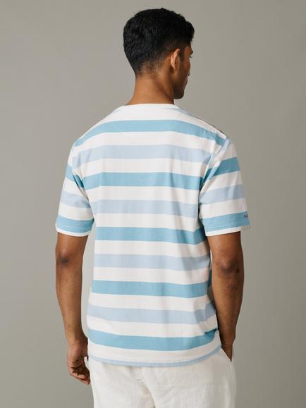 Aubin Danton Stripe T-Shirt, Teal/Ecru - view 2, Teal/Ecru