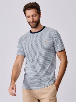 Aubin Deacon Cotton Regular Fit Short Sleeve Stripe T-Shirt, Blue Mix