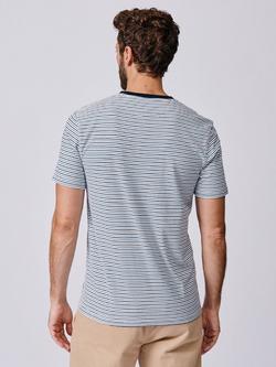 Aubin Deacon Cotton Regular Fit Short Sleeve Stripe T-Shirt - view 2, Blue Mix