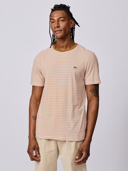 Aubin Deacon Cotton Regular Fit Short Sleeve Stripe T-Shirt, Orange Mix