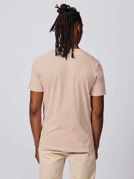 Aubin Deacon Cotton Regular Fit Short Sleeve Stripe T-Shirt - view 2, Orange Mix