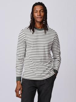 Aubin Ferriby Long Sleeve Striped Cotton T-Shirt, Navy/Cobalt, Khaki/Ecru