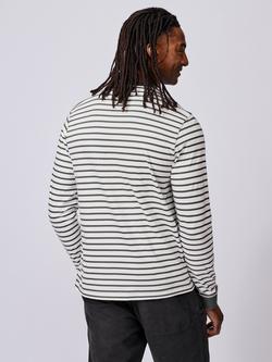 Aubin Ferriby Long Sleeve Striped Cotton T-Shirt, Navy/Cobalt - view 2, Khaki/Ecru