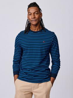 Aubin Ferriby Long Sleeve Striped Cotton T-Shirt, Navy/Cobalt, Navy/Cobalt