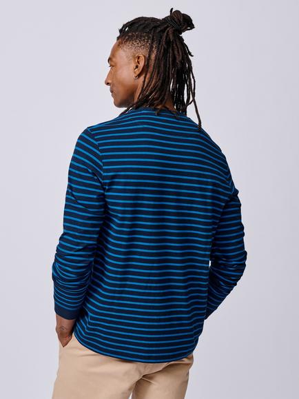 Aubin Ferriby Long Sleeve Striped Cotton T-Shirt, Navy/Cobalt - view 2, Navy/Cobalt
