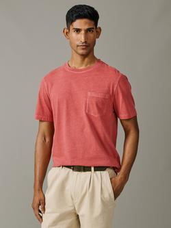 Aubin Hareby Garment Dyed Cotton T-Shirt, Washed Coral