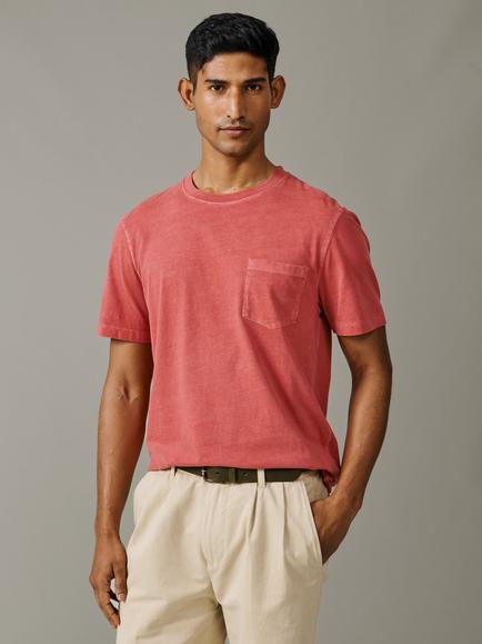 Aubin Hareby Garment Dyed Cotton T-Shirt, Washed Coral