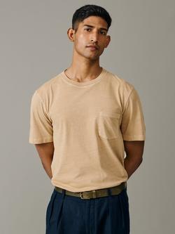 Aubin Hareby Garment Dyed Cotton T-Shirt, Washed Sand