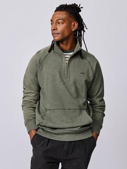 Aubin Castleton Zip Neck Slub Cotton Sweatshirt, Washed Khaki, Washed Khaki