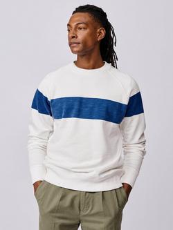 Aubin Garsdale Crew Neck Striped Slub Cotton Sweatshirt, Blue, Blue