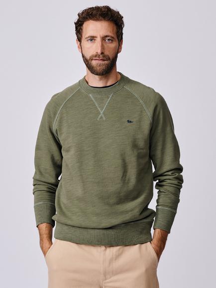 Aubin Garsdale Crew Neck Slub Cotton Sweatshirt, Khaki