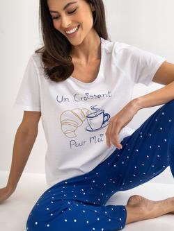 Pour Moi Croissant Jersey Pyjama Set, White/Blue, White/Blue